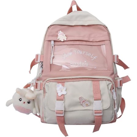 Kawaii Rygsæk Studenter Skole Taske Stor Kapacitet Værktøj Stil Rygsæk Syning Sød Pige Campus Rygsæk(pink) - Snngv