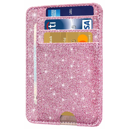 Korttikotelo Lompakko Etutasku Minimalistinen Nahka RFID-suojauksella Korttikotelo Miehille ja Naisille - Glitter Pinkki