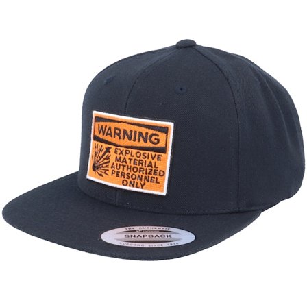 Iconic - Warning Highly Explosive Patch Black Snapback Snapback Black Cap - @ Hatstore