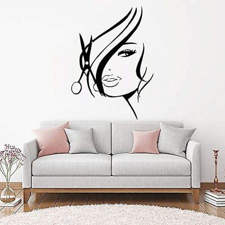 Skjønnhetssalong Veggklistremerker Barber Frisør Veggklistremerker Hjemmedekor Flyttbar WS77 Svart, 42x59cm