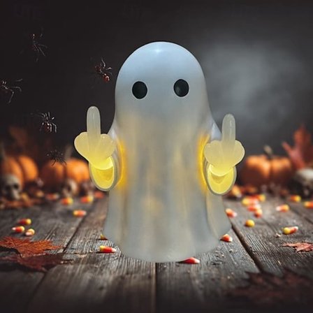 1 ST Halloween-spøgelse & Græskarlygte - LED-natlampe med fingergestus | Rædselsdekoration til veranda, soveværelse & balkon | Skaber uhyggelig 