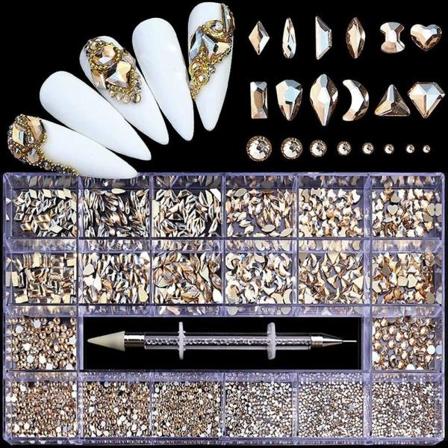 Kynsikoristelusetti / Strassit - Nail Art Gold