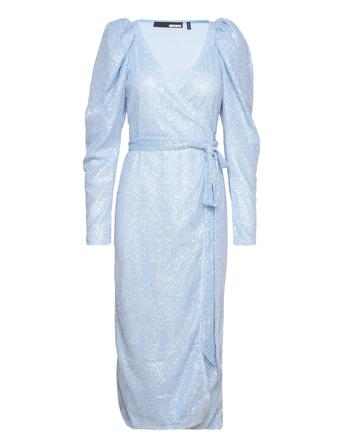 Sequin Net Wrap Dress Knälång Klänning Blå ROTATE Birger Christensen