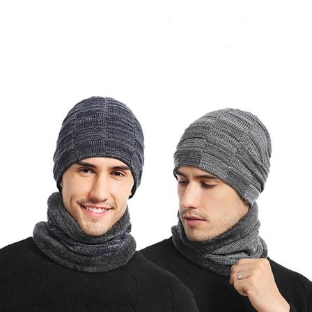 2 varme vinterlue med strikkede hals for menn, europeisk og amerikansk stil