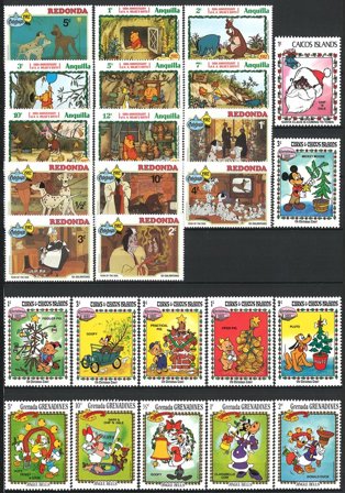 Disney - 33 forskellige frimærker - Postfrisk