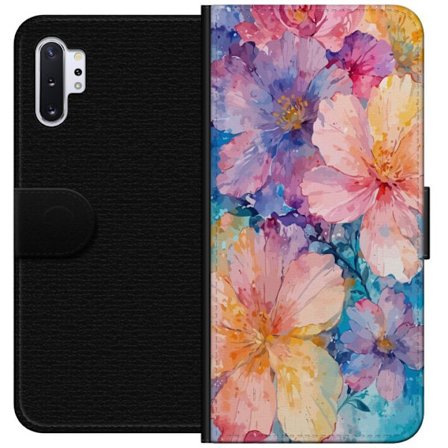 Kompatibelt Plånboksfodral till Samsung Samsung Galaxy Note10+ Akvarellmålning med stora blommor i rosa, blå och gula toner i en mjuk konstnärlig