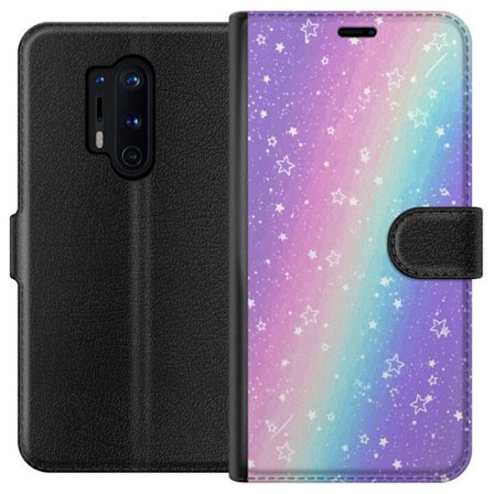 Kompatibel Tegnebogsetui til OnePlus 8 Pro Rainbow-farvet pastelbaggrund med hvide stjerner og glitrende prikker i blød overgang