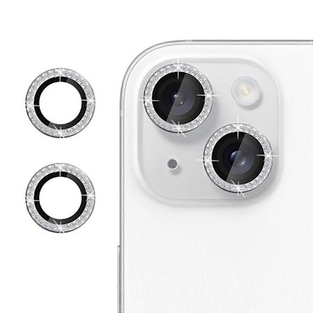 Kamerabeskyttelse for iPhone 15/15 Plus, diamantringdesign, herdet glass