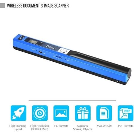 Bærbar trådløs dokumentskanner A4 900DPI JPG/PDF-format LCD-skjerm med veske for kontor skole blå (CD)