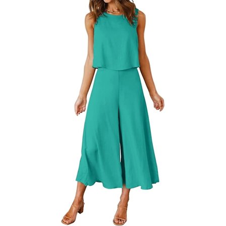 Roylamp Dame Sommer 2-delt Sæt Rund Hals Crop Basic Top Cropped Bred Ben Bukser Sæt Jumpsuits