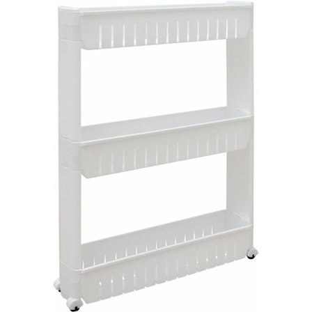 Rullaava hylly keittiöön ja kylpyhuoneeseen, 3 tasoa, valkoinen