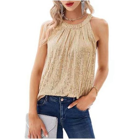 Kvinners Sequin-topp uten ermer, gull