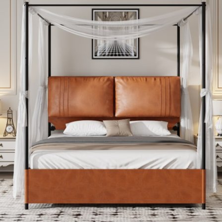 Nahkasänky 160x200, 2 pehmeällä tyynyllä, metallirungolla ja 4 irrotettavalla osalla, kevyt rakenne, ilman sängyn säilytyslaatikkoa