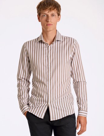 Lindbergh Striped Shirt L/S - Brown - L