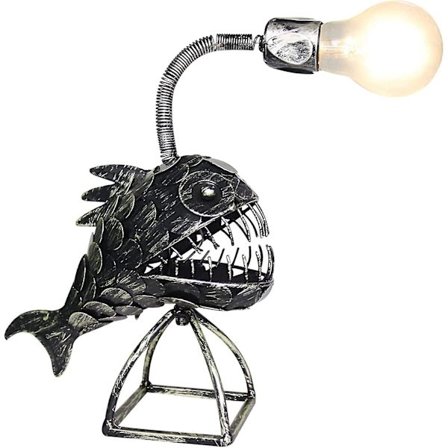 Kreativ fiskelampe, fiskelampe kunstlampe, retro jern hajlampe, USB LED natlampe fiskelampe, L lampe