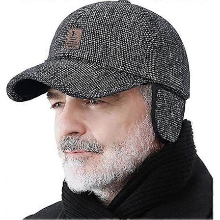 Vinterhue til mænd, justerbar varm sports golf baseball kasket hatte far hatte øreklapper tykkere 55-60CM