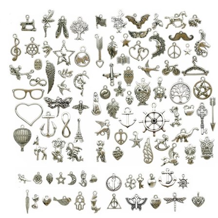 100 små silverlegeringsberlocker halsband armband berlock örhängen handgjorda DIY material kit