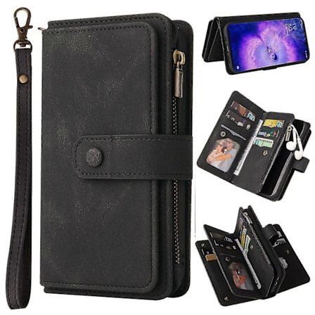 För Oppo Find X5 Pro Kt Multifunktionell Serie-2 Stöttåligt PU Läder Ställ Telefonfodral Med Flera Kortplatser Och Dragkedjeficka - Blå db