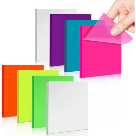 Gennemsigtige Sticky Notes 400 Ark 7 Farver Pakke med 8 Genanvendelige, ZQKLA