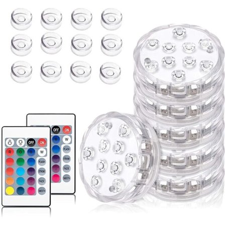 6 stk. Undervands LED-lys, 10 LED Undervandslys, 16 RGB-farver med 12 sugekopper og 1 RF-fjernbetjening til dam, akvarium, SPA, pool, have