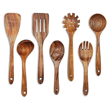 Tresleiver for matlaging, kjøkkenredskaper i tre, 7-pakning, tresleivesett F