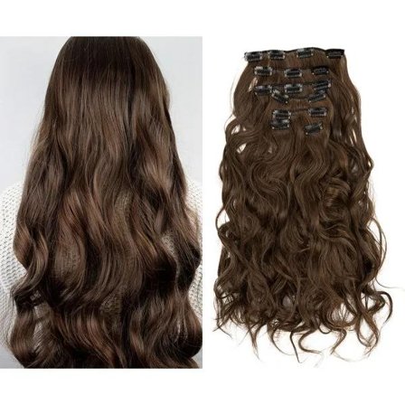 Clip-in extensions hårforlængelser 7 dele syntetiske hårstykker