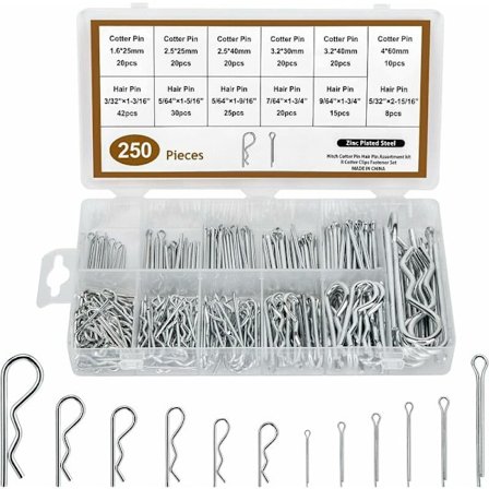 Cotter Pin Sæt 250 Stykker, Cotter Pin, Forskellige Galvaniserede R Pin Cotter Pin Montering Fjedre til Biler, Mekanikere, Garager, Strømudstyr, osv.