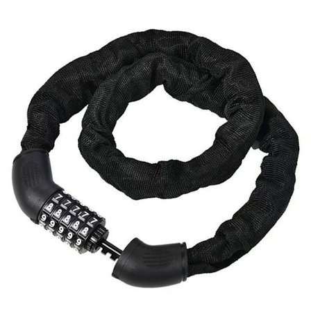 Højsikker cykellås med tal, cykelkædelås, kombinationslås med hærdede stålkædeled (sort)