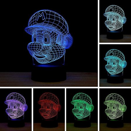 WJ 3D Illusion LED Nattlampa, 7 Färger Gradvis Förändring Touch Switch USB Bordslampa för Julklappar eller Heminredning (Mario)