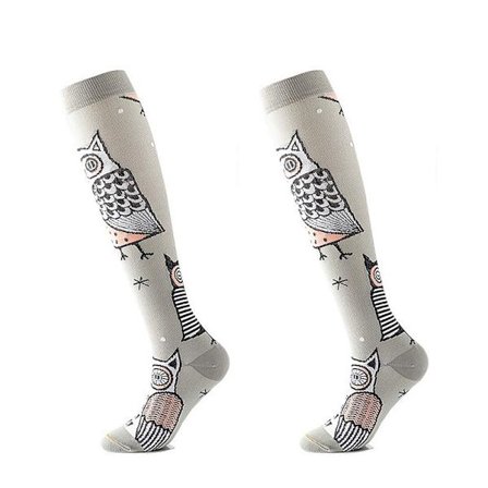 Halloween Kompressionsstrumpor Bat Pumpkin Owl Strumpor GRÅ