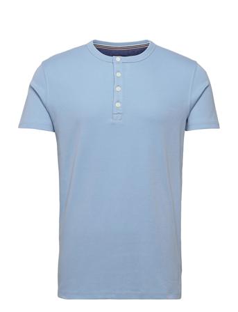 Ribbed Granddad Tee S/S T-shirts Short-sleeved Blå Lindbergh