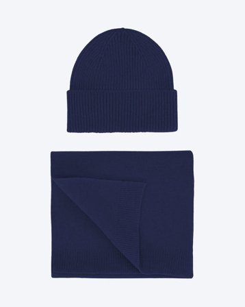 Merino Wool Beanie & Scarf - Marine Blue - Female