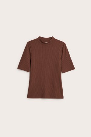 Kappahl | Ribbet topp med polokrage | Brun