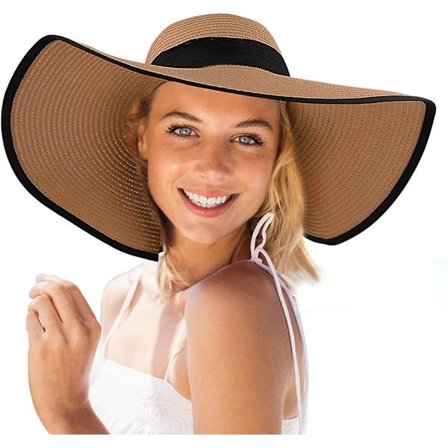 Dame Solhat i Halm, Bred Bred Krempe UPF 50+ (Khaki)