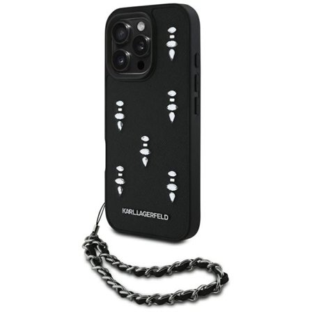 Karl Lagerfeld Saffiano Crystals w/Chain iPhone 16 Pro-etui - svart