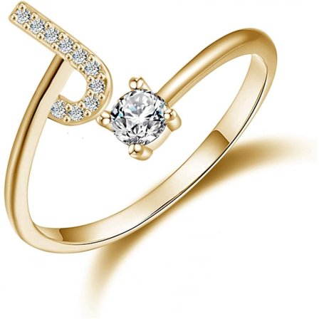 JUSTUP Initial Ring til kvinder og piger, forgyldt, stablet alfabetringe med initialer, justerbar krystalindlagt initialring, brudepigegave (G)