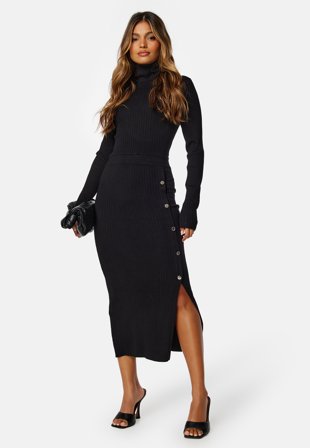 BUBBLEROOM Dania Button Dress Black Klær