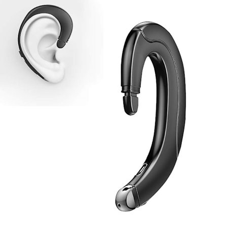Wireless Bluetooth Invisible Single Earbud With Microphone Noise Cancelling Waterproof Ear-hook Non Ear Plug Sport Headset For Cell Phone Black