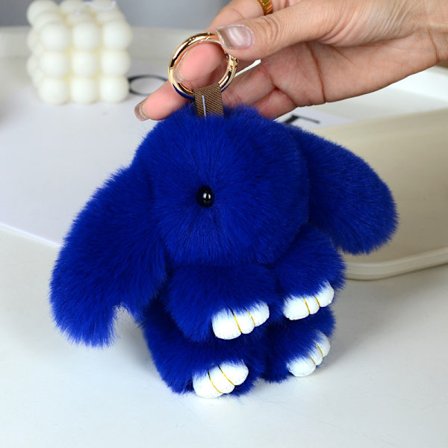 Bedårande Päls Kanin Fluffig Kanin Plysch Leksak Nyckelring Väska Berlock Hänge Nyckelring 18cm