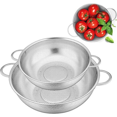 Rustfrit stativ til grøntsager 2-delt sæt med håndtag og drypbakke 22,5 cm og 19,5 cm tåler opvaskemaskine