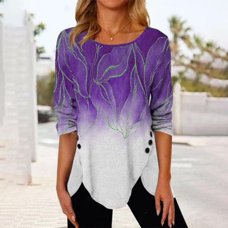 Kvinnor Crew Neck Tee Knappar Dekor Pullover