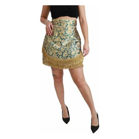 Dolce & Gabbana High Waist Jacquard Tassel Nederdel Gul, Dame