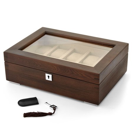 Caja de madera de olmo marrón para 10 relojes para hombres - Cajas para relojes