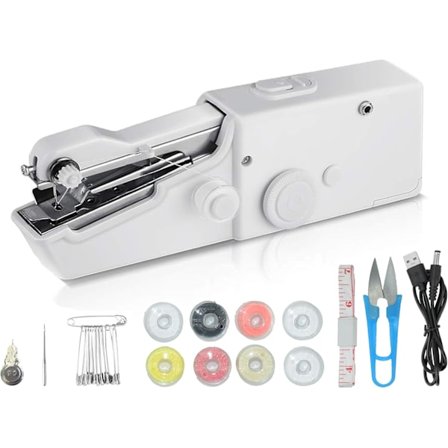 Bærbar symaskine Elektrisk symaskine Mini bærbar symaskine Velegnet til begyndere Tøjsyning Familie Rejse DIY (hvid)