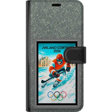 Kompatibel Tegnebogsetui til Motorola Moto G15 Curling illustration med spillere og sten på isen, Milano Cortina 2026, snedækkede stænk og olympiske r