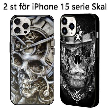 2 kpl Pääkallo iPhone 15 Pro Max Suojakuori, Musta iPhone 15 Pro Kotelo iPhone 15 Plus Pro Maxille
