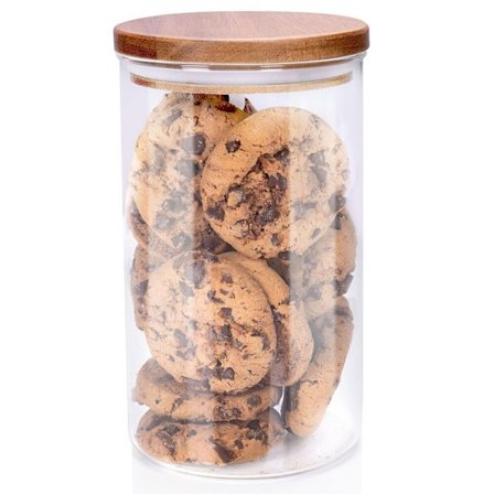 Elegant Glasburk med Trälock: Praktisk & Stilren Förvaring