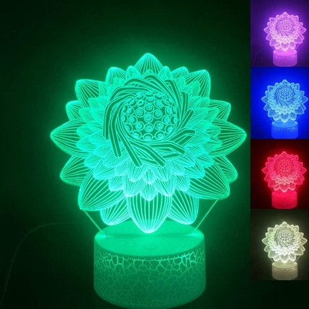 3D Lootuskukkalamppu LED-kosketuskytkimellä, pöytäkoriste, optiset illuusiolamput, 7 väriä vaihtuvat valot, LED-pöytälamppu, joululahja, 