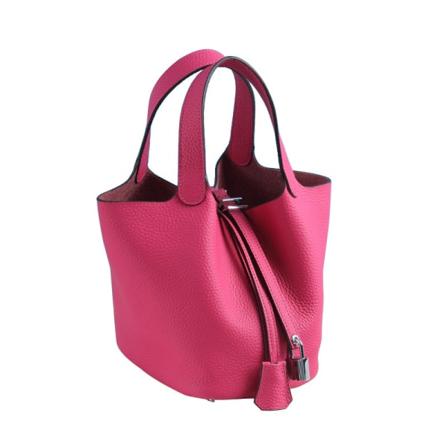 Kvinner Dame Håndveske Lær Handbag First Layer Kuskinn Bucket Bag Large/22cm Rose Red