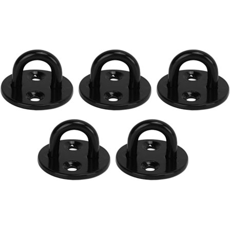 5 stk. Øyeplatekroker i rustfritt stål, tunge runde faste øyeplater, fortykkede svarte veggmonteringsringer, tak